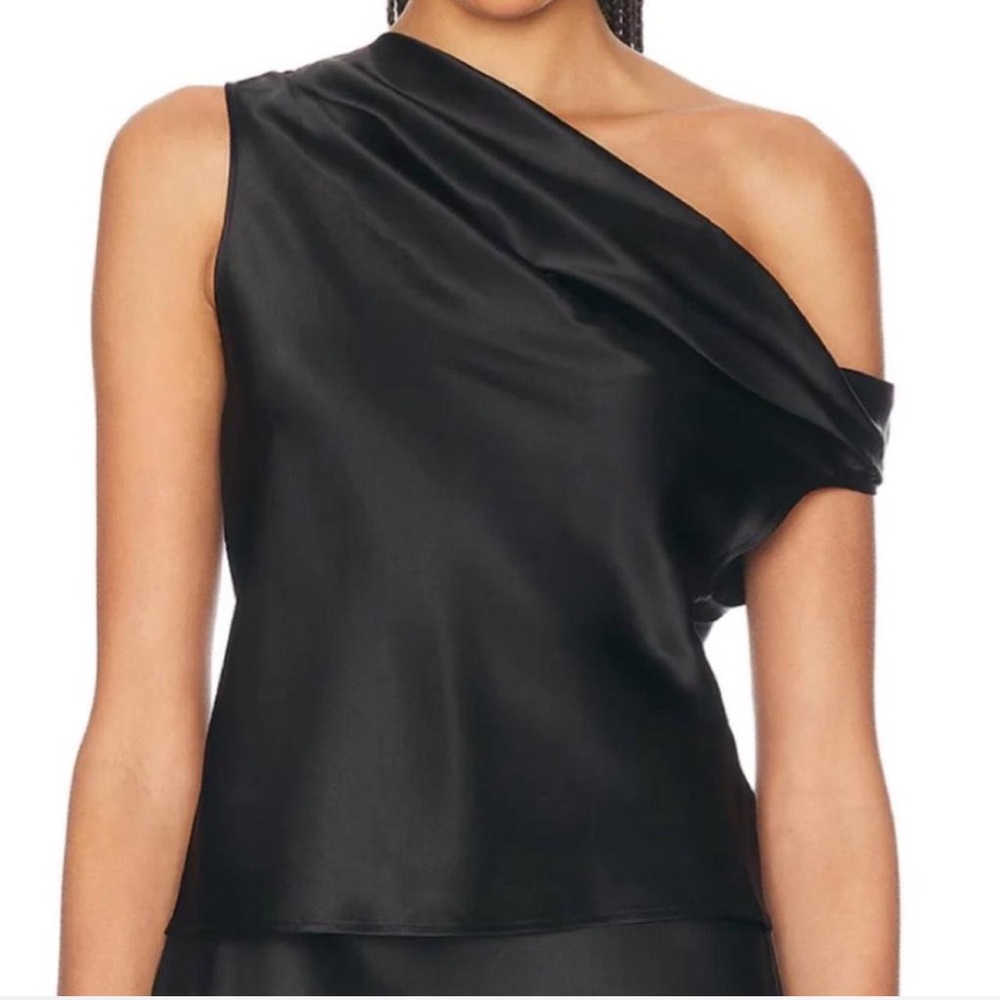 Enza Costa One-Shoulder Asymmetric Black Satin Top